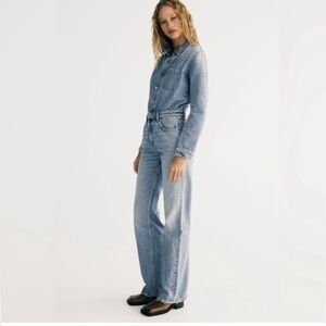 Zara Long-sleeve denim jumpsuit